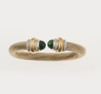 Bracciale Rigido con Smeraldi Taglio Cabochon e Diamanti