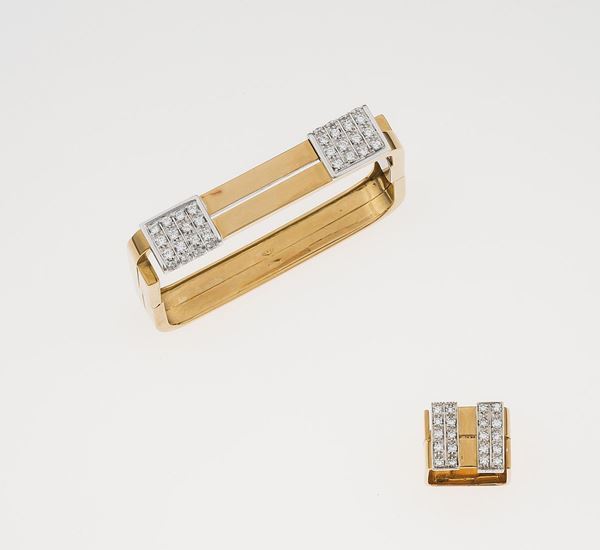 Demi-parure composta da bracciale ed anello con diamanti
