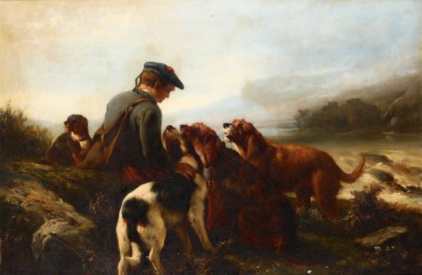 John Sargent Noble (1848 - 1896) Ragazzo con cani