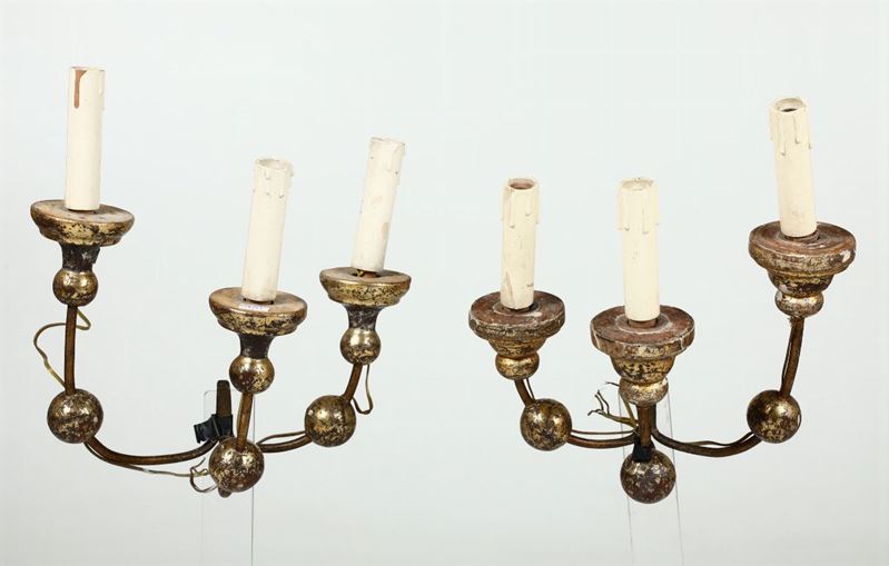 Coppia di appliques in metallo, inizio XIX secolo  - Asta Arredi - Cambi Casa d'Aste