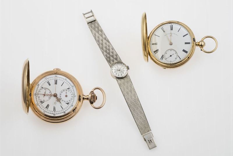 Two gold pocket watches and one gold watch  - Auction Jewels - Cambi Casa d'Aste