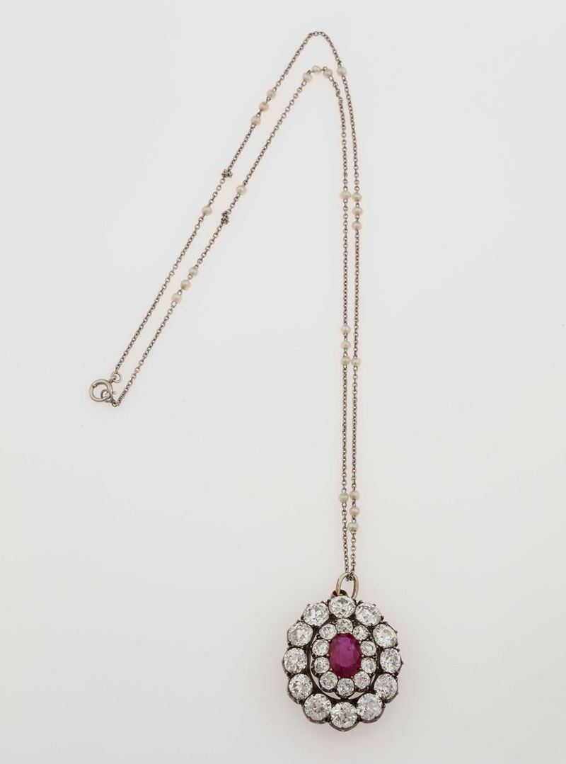 Ruby and old-cut diamond pendant  - Auction Fine Jewels - II - Cambi Casa d'Aste