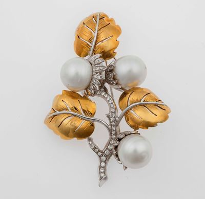 Spilla con Perle e Diamanti