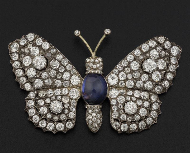Old-cut diamond, corundum and platinum brooch/pendant  - Auction Fine Coral Jewels - I - Cambi Casa d'Aste