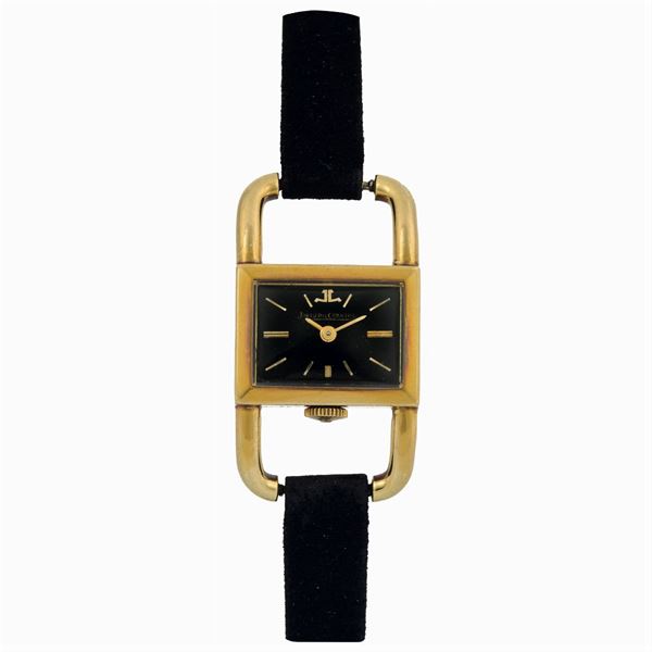 Jaeger LeCoultre, Etrier. A fine and unusual 18K yellow gold lady's wristwatch with an original gold plated buckle. Made circa 1960