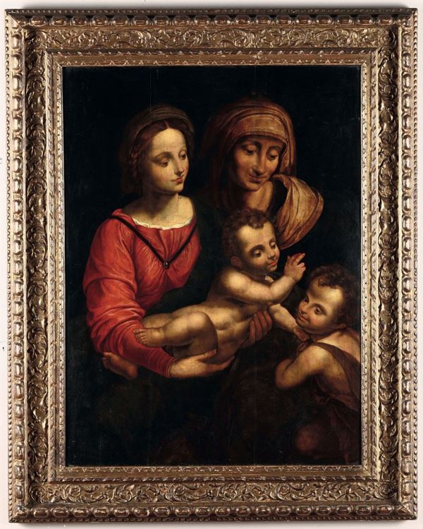 Scuola lombarda del XVI secolo Madonna con bambino, San Giovanni e Sant'Anna