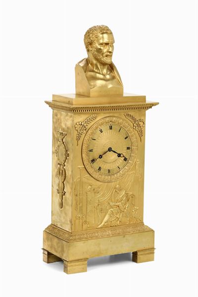 Pendola da Tavolo in Bronzo Dorato e Cesellato, Carville & Cie a Paris, XIX Secolo