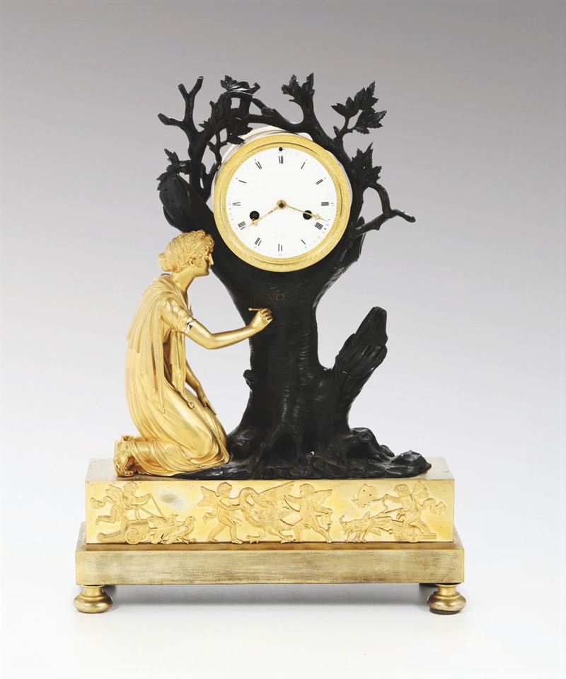 Pendola da tavolo in bronzo dorato e brunito, Francia XIX secolo  - Auction Antique Clocks - Cambi Casa d'Aste