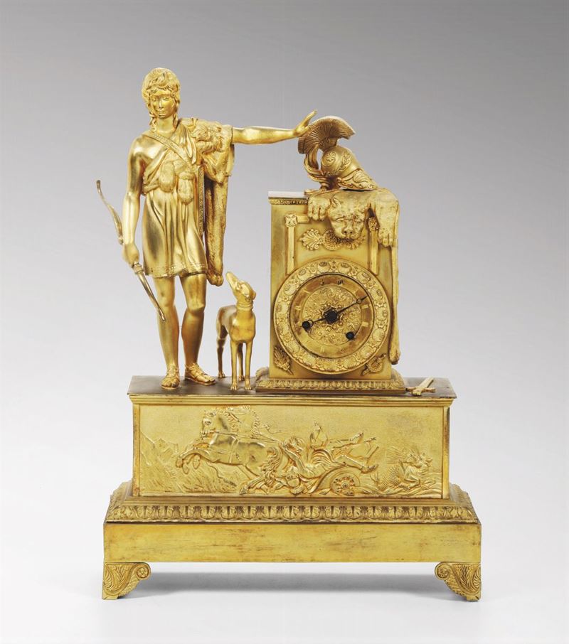 Pendola da tavolo in bronzo dorato e cesellato, Francia XIX secolo  - Auction Antique Clocks - Cambi Casa d'Aste