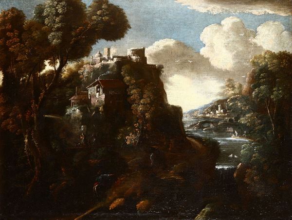 Scuola italiana del XVIII secolo Paesaggi fluviali con architetture e figure
