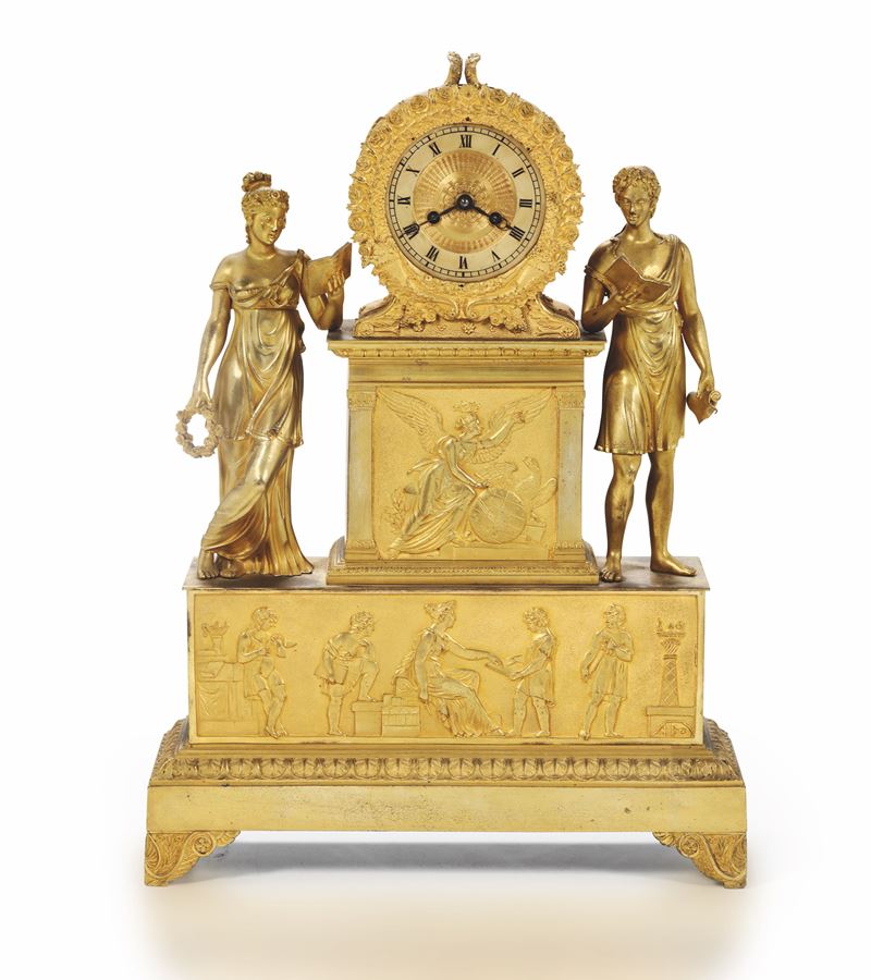 Pendola da tavolo in bronzo dorato e cesellato, Francia XIX secolo  - Asta Pendole e Orologi Antichi - Cambi Casa d'Aste