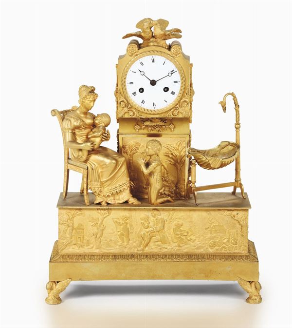 Pendola in bronzo dorato e cesellato, Francia XIX secolo