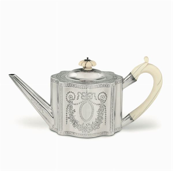 A silver teapot, S Adams, London 1784