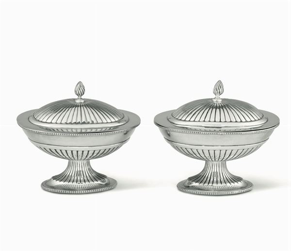 Two silver pots, S Adams Jr, London, 1817