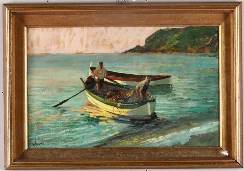 Ettore Frana (1924) Pescatori di Liguria  - Asta Pittura - Cambi Casa d'Aste