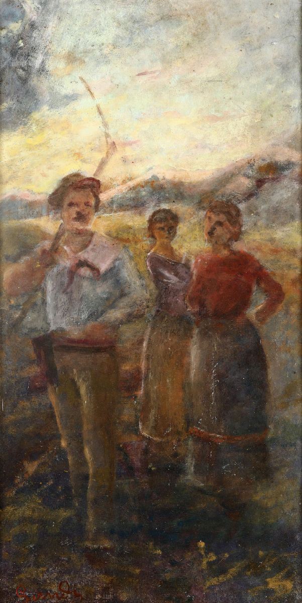 Giacomo Gandi (1846 - 1932) Ritorno dai campi  - Asta Arredi, Dipinti e Oggetti d'Arte - Cambi Casa d'Aste