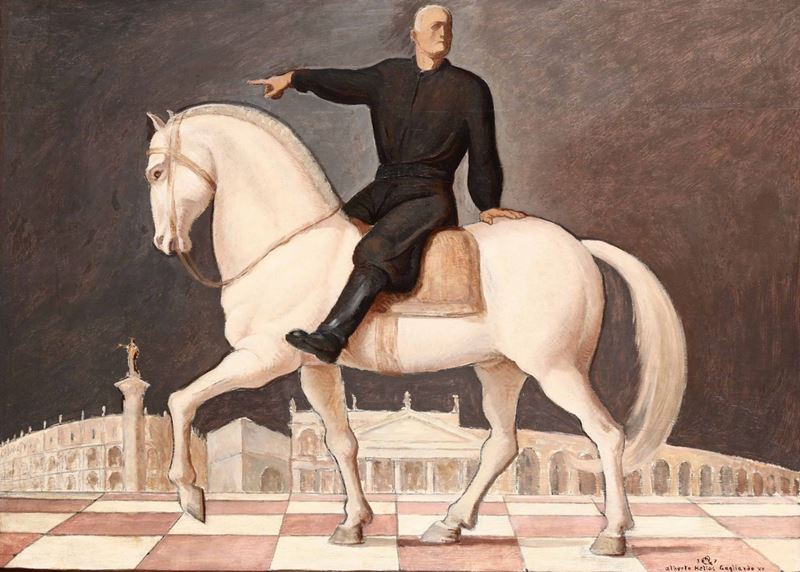 Alberto Helios Gagliardo (1893-1987) Ritratto di Mussolini a cavallo, 1937  - Asta Dipinti del XIX e XX secolo - Cambi Casa d'Aste
