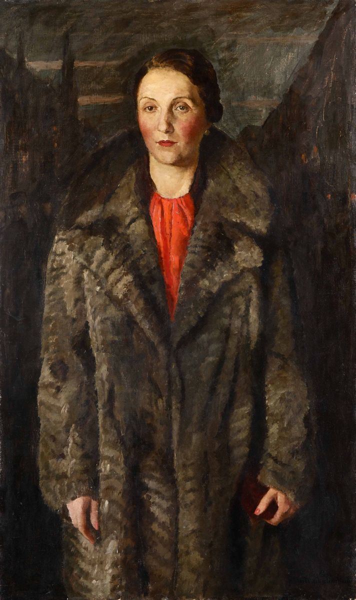 Alberto Helios Gagliardo (1893-1987) Ritratto di signora con pelliccia, 1939  - Asta Dipinti del XIX e XX secolo - Cambi Casa d'Aste