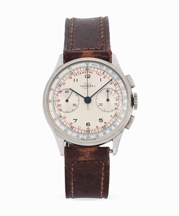 Tavannes, case No. 451892. Fine, stainless steel chronograph wristwatch. 1950 circa.