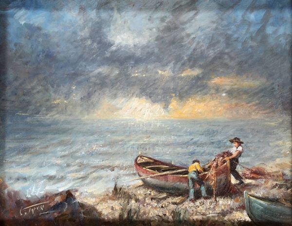 Clemente Tafuri (1903-1971) Marina con pescatori