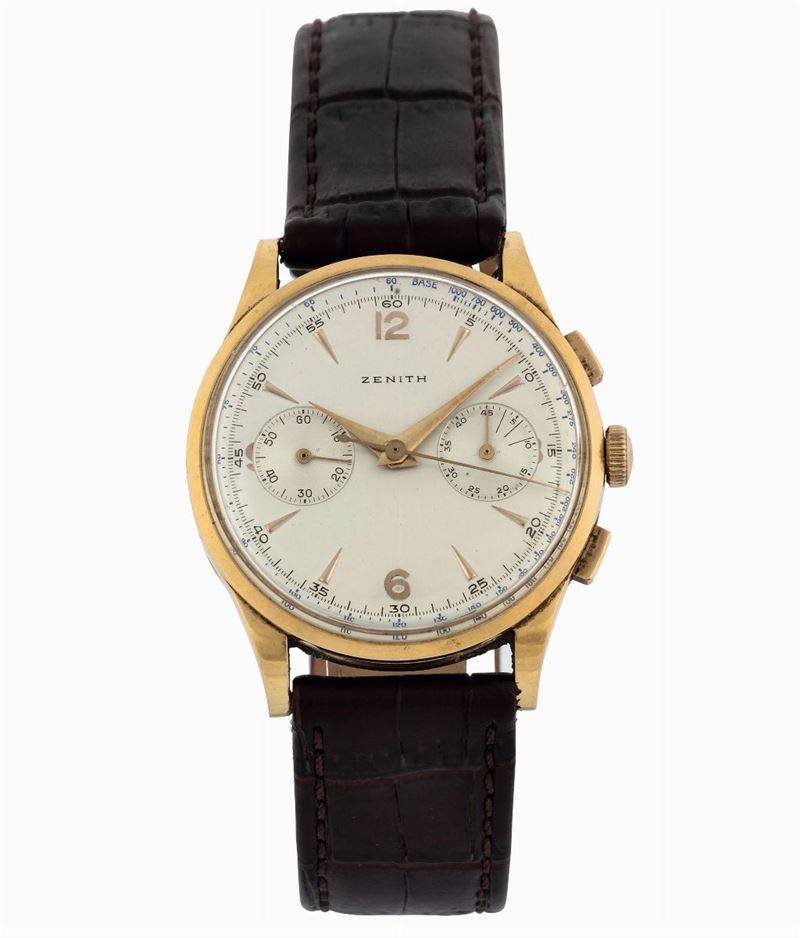 ZENITH. Orologio da polso, cronografo, in oro giallo 18K. Realizzato nel 1960 circa  - Asta Orologi da Polso e da Tasca - Cambi Casa d'Aste