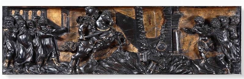 Frontone con scena di guerra. Roma seconda metà del XVI secolo  - Auction Furnitures, Sculptures and Works of Art - Cambi Casa d'Aste