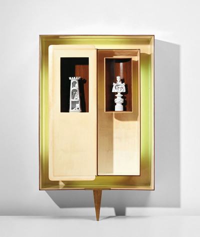 Gio Ponti (1891-1979)cabinet a Muro Retro Illuminato con Torre e Regina, 1951 Circa