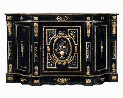Servant Napoleone III in Legno Ebanizzato con Applicazioni di Pietre Dure e Bronzi Dorati, XIX Se...