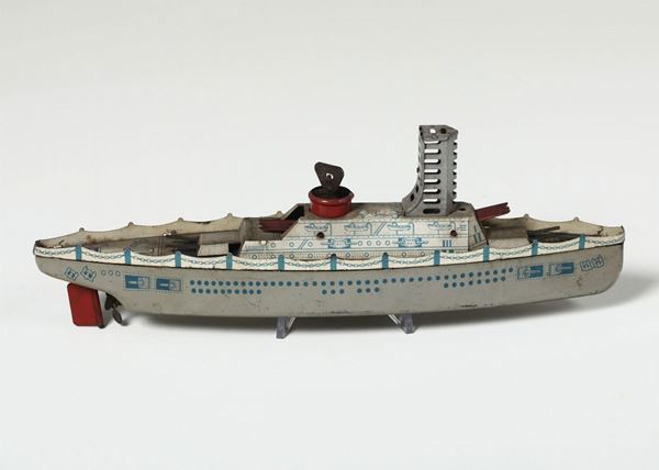 Modellino di nave da guerra in lamiera colorata