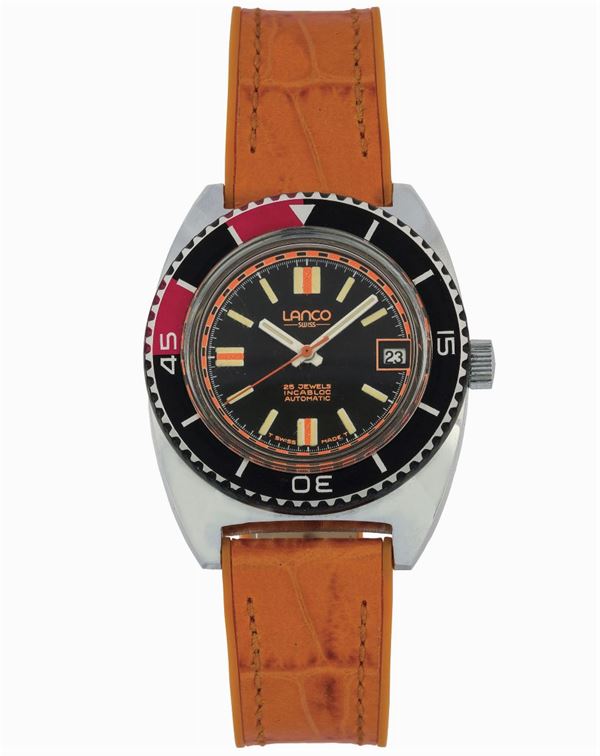 Lanco, Incabloc Automatic. Fine, self-winding, water resistant, stainless steel  wristwatch with date. Made circa 1970