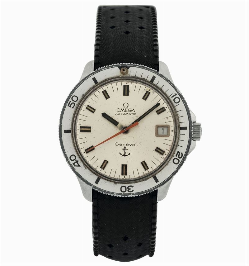 Omega, Sub Admiralty, Ancoretta, Ref. 166054. Fine and rare, water resistant, self-winding, stainless steel wristwatch with date and original buckle. Accompanied by a box. Made circa 1970  - Auction wrist and pocket watches - Cambi Casa d'Aste