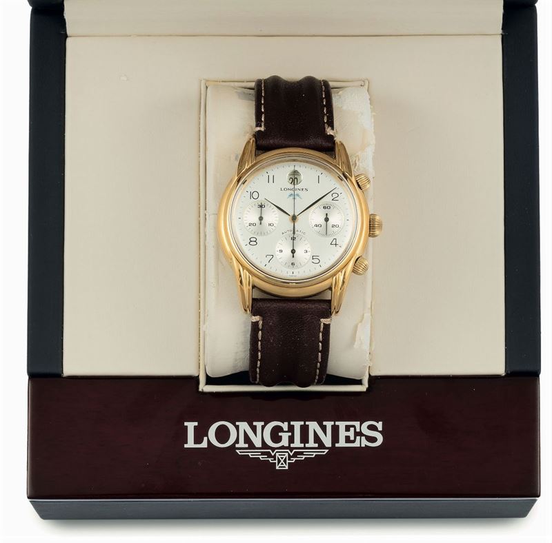 Longines, Automatic, Ref. L4.661.2. Fine, water resistant, self-winding, stainless steel and gold plated chronograph wristwatch with date. Accompanied by the original box. Made circa 1990  - Auction wrist and pocket watches - Cambi Casa d'Aste