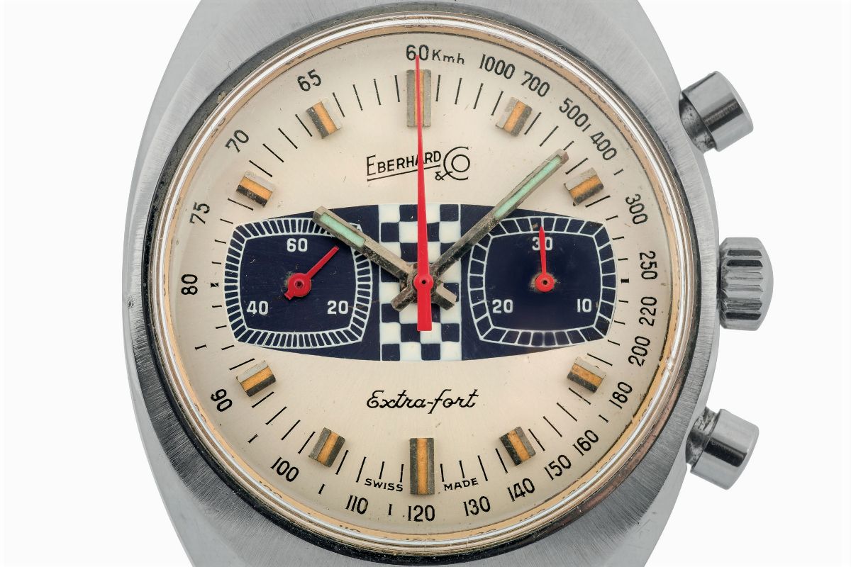 Eberhard & Co., Extra-fort, Ref. 34006. Orologio da Polso, Cronografo, in Acciaio, Quadrante Raci...