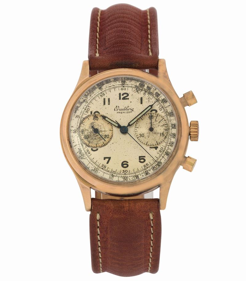 Breitling, Premier, Ref. 777. Raro, orologio da polso, cronografo, in oro rosa 18K. Realizzato nel 1940 circa  - Asta Orologi da Polso e da Tasca - Cambi Casa d'Aste