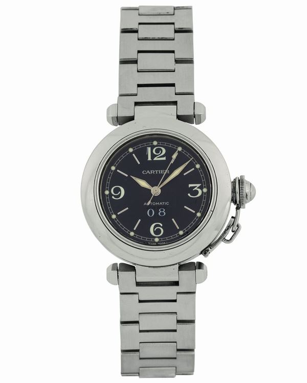 Cartier, Pasha Automatic, Ref. 99630PB. Fine, water resistant, self-winding, stainless steel wristwatch with date and original steel bracelet with deployant clasp. Made circa 2000.
