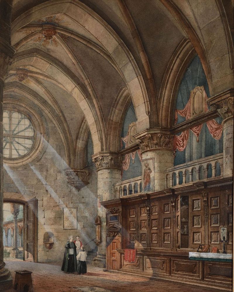 Leopoldo Burlando (1841-1915) Interno di chiesa  - Auction Paintings of the 19th-20th century - Timed Auction - Cambi Casa d'Aste
