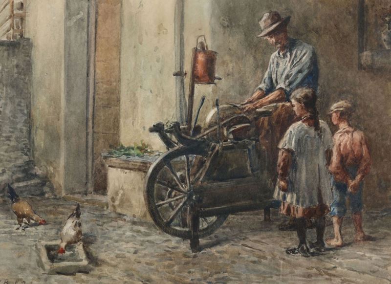 Leopoldo Burlando (1841-1915) L'arrotino  - Asta Dipinti del XIX-XX Secolo - Asta a Tempo - Cambi Casa d'Aste