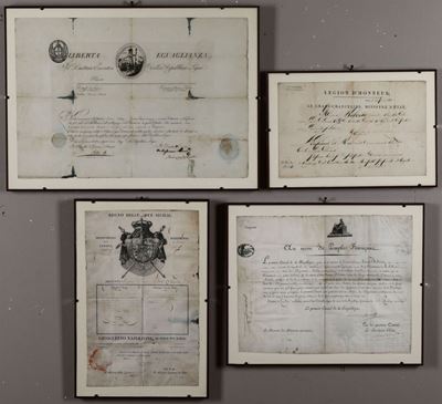 Gruppo di 7 Legion D’onore e Riconoscimenti con Firma di Gioacchino Napoleone e Altre