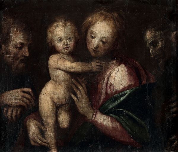 Scuola lombarda del XVII secolo Madonna con Bambino, San Giuseppe e San Francesco