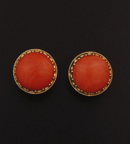Pair of coral and gold earrings