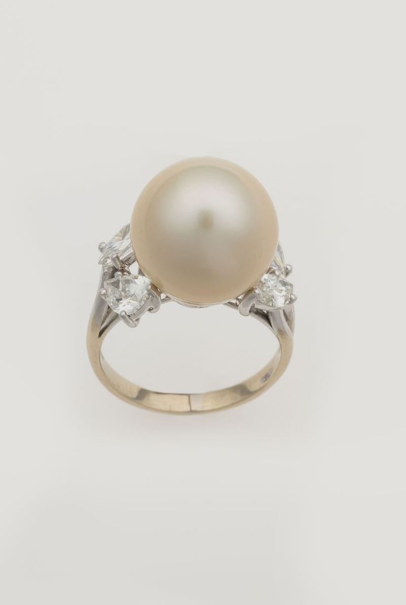 Cultured pearl and diamond ring  - Auction Jewels - Cambi Casa d'Aste