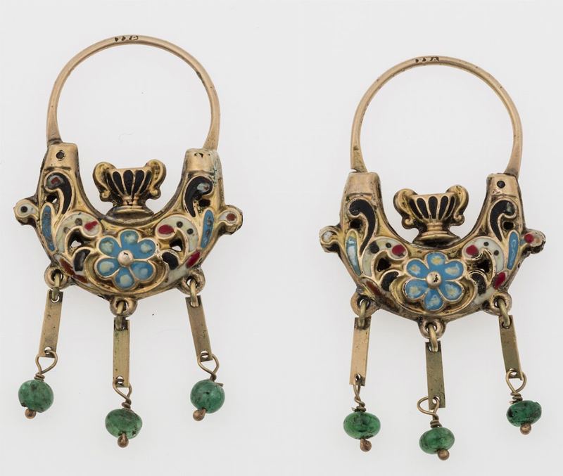 Pair of enamel earrings  - Auction Timed Auction Jewels - Cambi Casa d'Aste