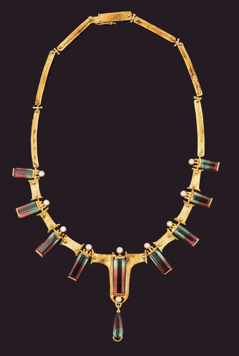 Tourmaline and diamond gold necklace  - Auction Fine Coral Jewels - I - Cambi Casa d'Aste
