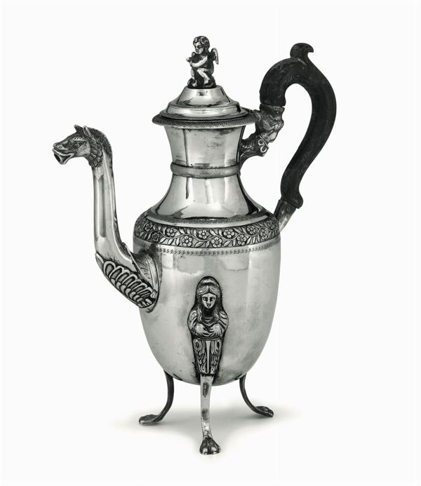 A silver coffee pot, Naples, 1800s