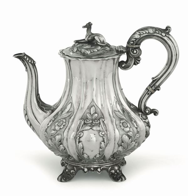 A silver teapot, London, 1835