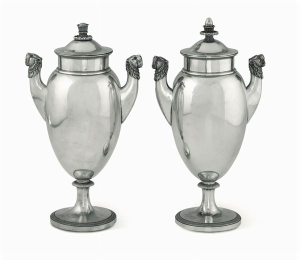 Two silver pitchers, Italy, 1800s