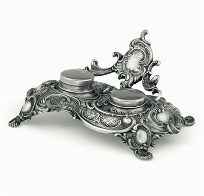 Calamaio in Argento Fuso e Cesellato Impero Austro Ungarico Fine XIX Secolo
