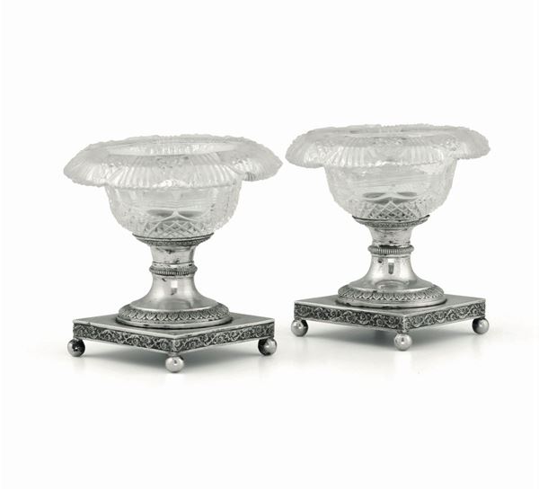 Two silver salt bowls, Novara, 1800s
