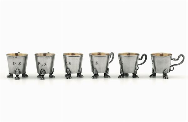 Six silver glasses, Rome, early 1800s