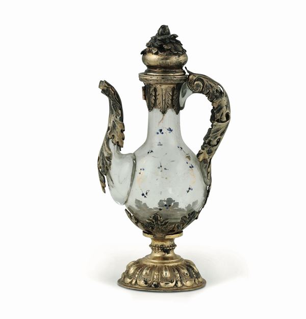 Ampolla in vetro e argento dorato manifattura italiana del XVIII secolo, apparentemente priva di punzonatura